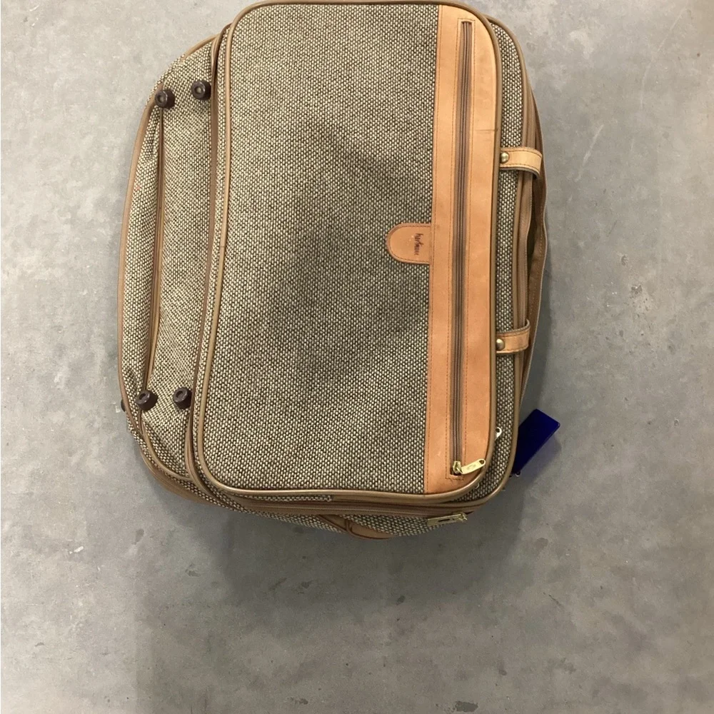 Men's Brown Canvas Travel Briefcase with Tan Trim and Leather Accents